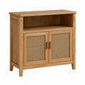 Aparador de madera con puertas de ratán natural y estante abierto estilo nórdico 120 x 40 x 85 cm color madera natural