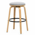 Taburete de bar redondo sin respaldo con asiento tapizado gris estructura de madera curvada natural reposapiés metálico negro 45 x 45 x 65 cm