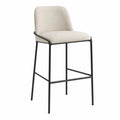 Taburete de bar con respaldo acolchado asiento tapizado beige estructura tubular de acero negro y reposapiés 45 x 48 x 95 cm