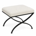banco de salón tapizado en tejido de poliéster color beige con estructura metálica negra forma rectangular 80 cm longitud 40 cm profundidad 45 cm altura diseño moderno
