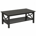 mesa de café de exterior rectangular acero con recubrimiento en polvo negro 110 cm x 60 cm x 45 cm con estante inferior de lamas negro